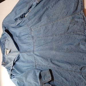 Oh Mamma maternity denim XL V neck collared shirt tie back sleeves